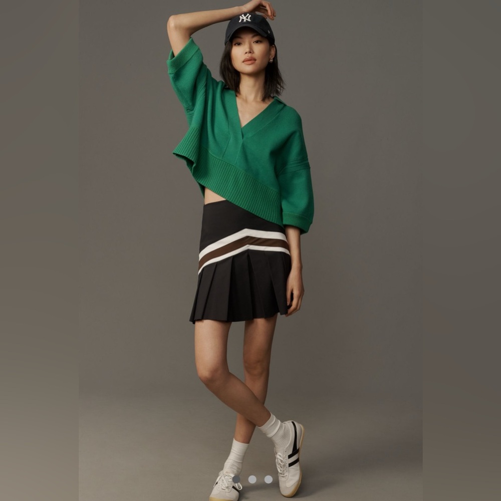 Maeve Collared Green V-Neck Sweater